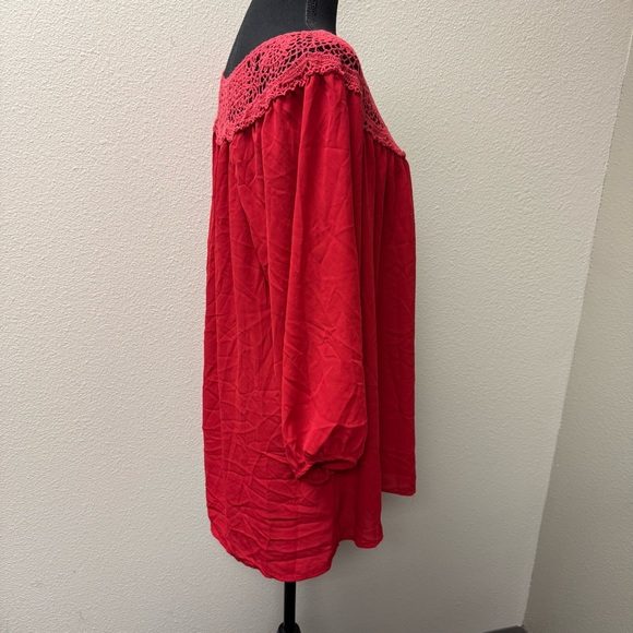 Cato Red Crochet Lace Blouse 18/20W Boho Peasant Top Plus Size Chic - Picture 6 of 10